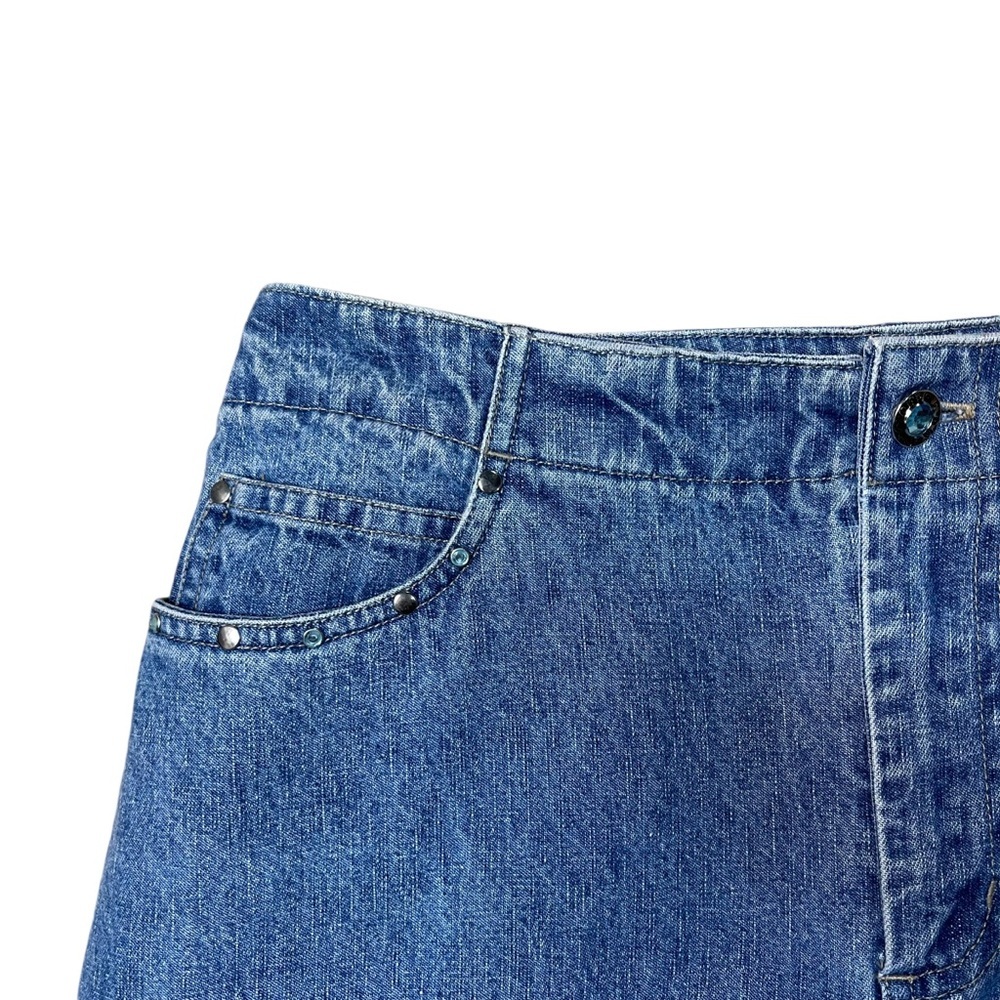 💙 Vintage Y2K Faded Glory Denim Skirt Rhinestone Studded Medium Wash‎ 6 - Picture 3 of 6